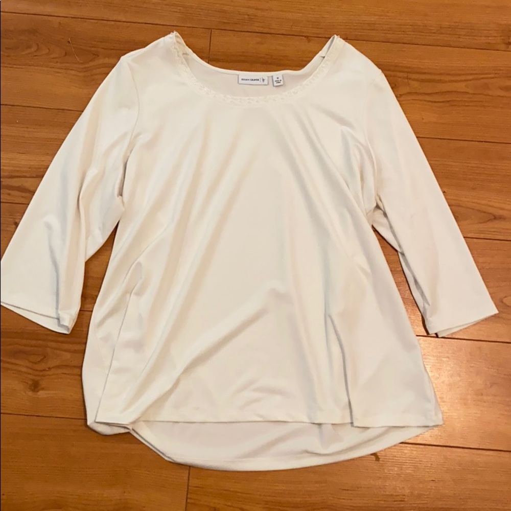 White Beaded Wide Neck Blouse Shirt